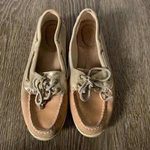 Sperry Slip-on Shoes / Loafers - Gold Glitter & Tan Leather